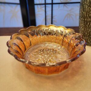 Vintage Imperial Glass Marigold Carnival Glass Bowl Embossed Grapevine Pattern
